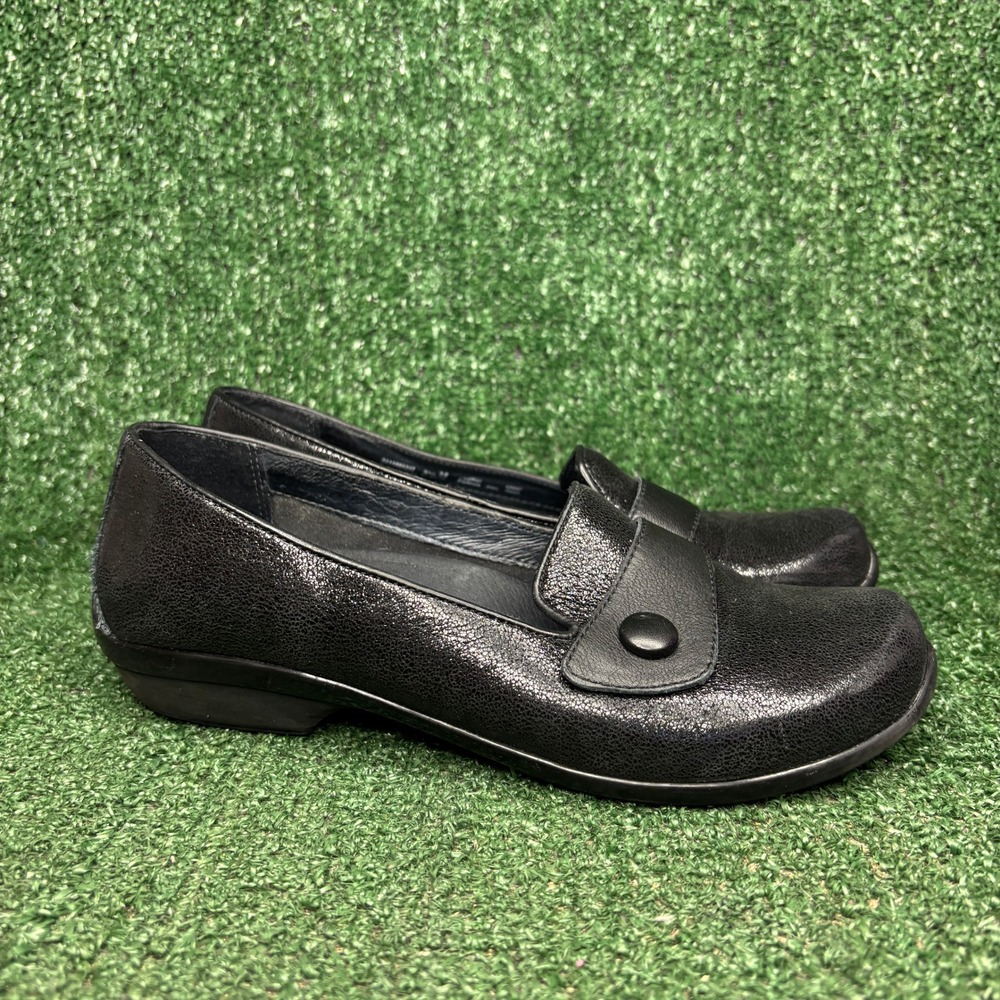 Dansko Leather Button Slip On Comfort Professional Loafer Black Womens Sz 7.5-8